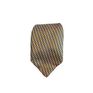 Fendi 100% Silk Gold & Blue Geometric Italy Men's Classic Designer Necktie